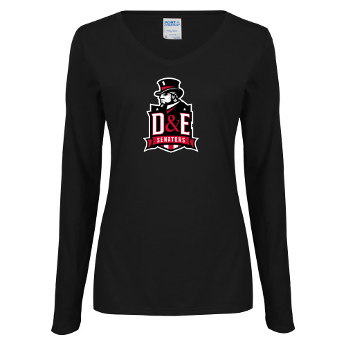  Womens Black Long Sleeve V Neck Tee  - DE Senators