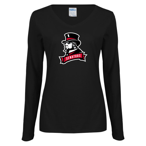  Womens Black Long Sleeve V Neck Tee  - Senators