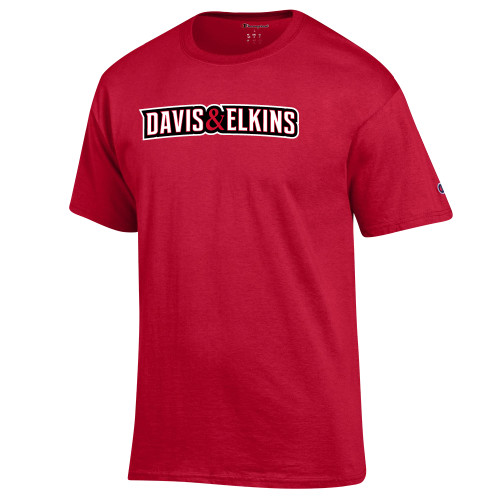  Champion Scarlet Red T Shirt - Davis and Elkins Wordmark