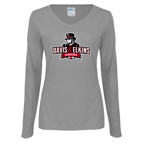  Womens Grey Long Sleeve V Neck Tee  - Primary Mark