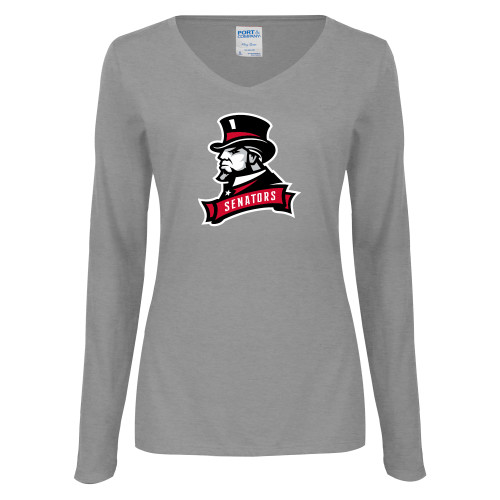  Womens Grey Long Sleeve V Neck Tee  - Senators