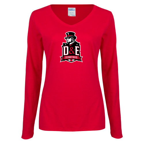  Womens Red Long Sleeve V Neck Tee - DE Senators
