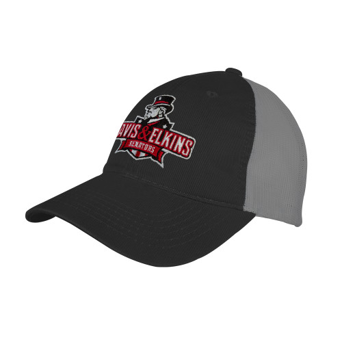  Black/Charcoal Mesh Back Unstructured Low Profile Hat - Primary Mark