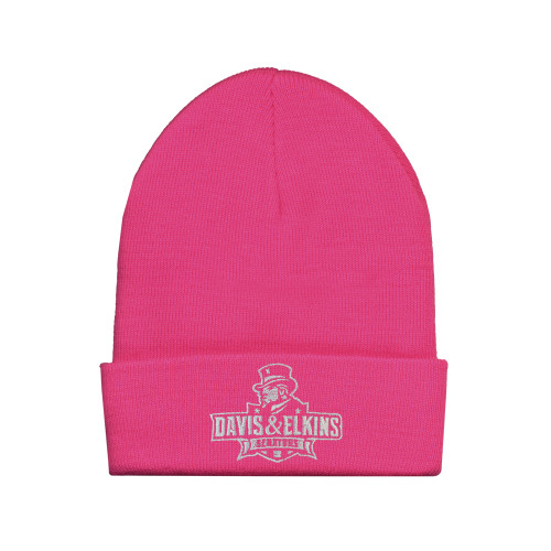  Fleece Lined Neon Pink Knit Beanie - Primary Mark