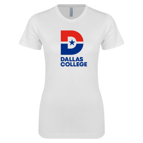  Next Level Womens White Boyfriend Tee - Vertical Logo