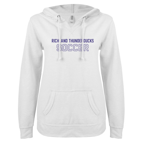  ENZA Womens White V Notch Raw Edge Fleece Hoodie - Richland Thunderducks Soccer