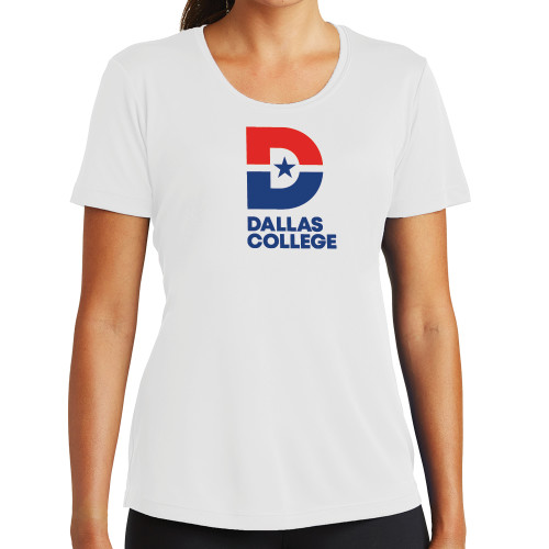  Womens White Performance Tee - Vertical Logo