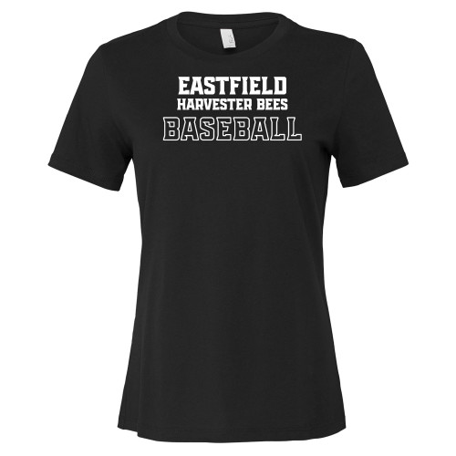  Bella + Canvas Womens Black Relaxed Cotton T Shirt - Eastfield Harvester Bees Baseball