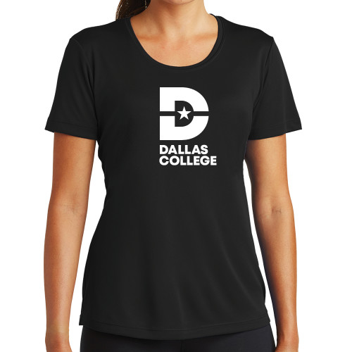  Womens Black Performance Tee - Vertical Logo