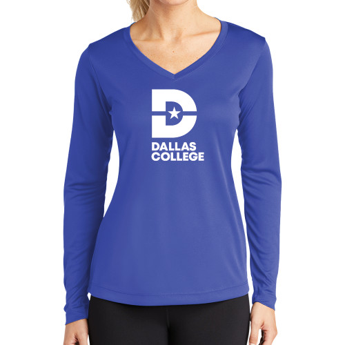  Womens Royal Performance Long Sleeve V Neck Shirt - Vertical Logo