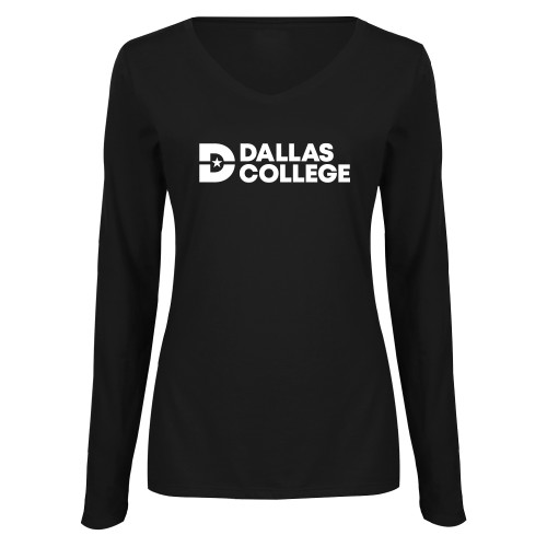  Womens Black Long Sleeve V Neck Tee  - Primary Mark