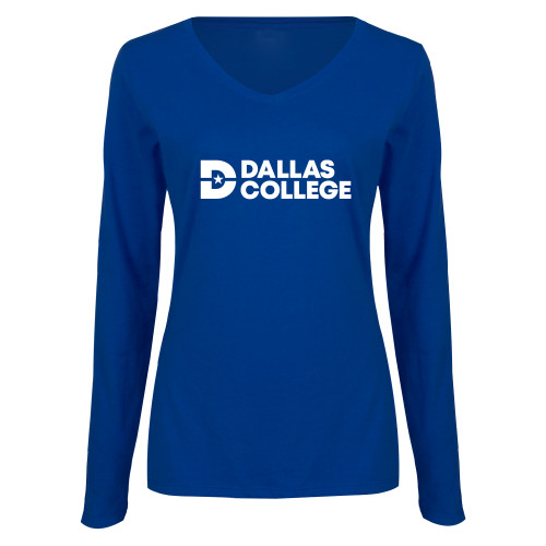  Womens Royal Long Sleeve V Neck Tee  - Primary Mark