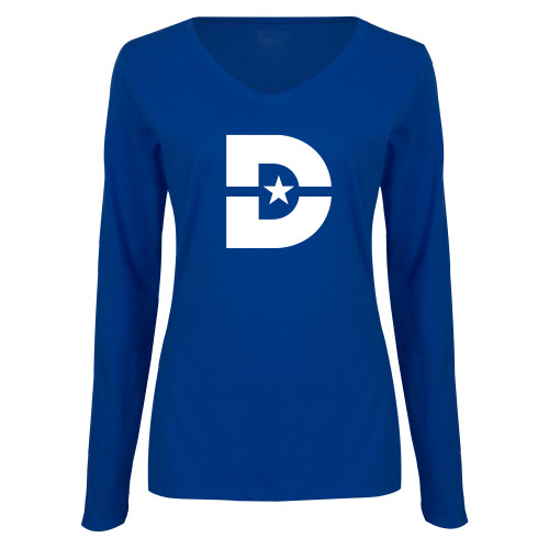  Womens Royal Long Sleeve V Neck Tee  - D Mark