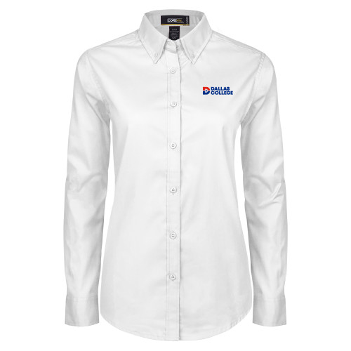  Womens White Twill Button Down Long Sleeve - Primary Mark