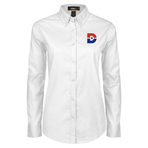 Womens White Twill Button Down Long Sleeve - D Mark