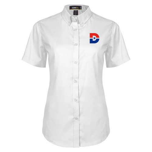  Womens White Twill Button Up Short Sleeve - D Mark