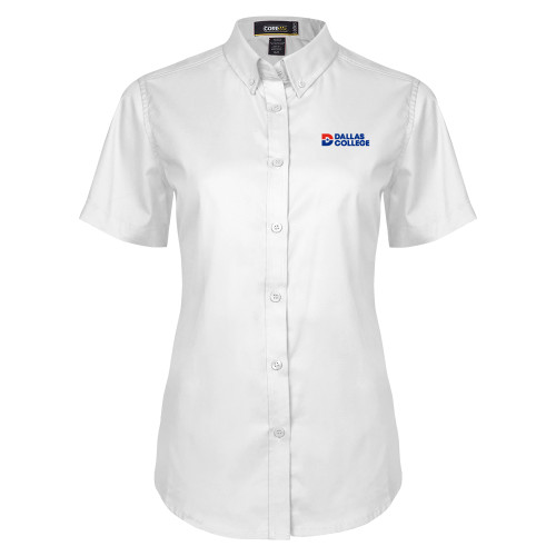  Womens White Twill Button Up Short Sleeve - Primary Mark