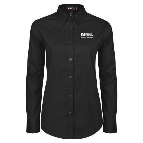  Womens Black Twill Button Down Long Sleeve  - Dallas College School of Education