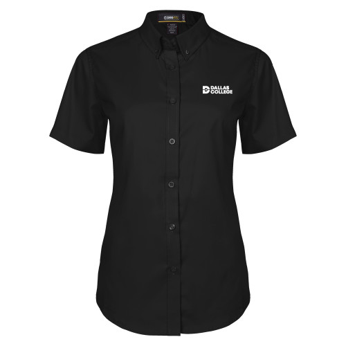  Womens Black Twill Button Up Short Sleeve - Primary Mark