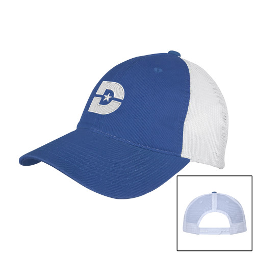  Royal/White Mesh Back Unstructured Low Profile Hat - D Mark