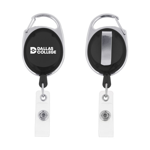  Black Oval Retractable Badge Holder w/Clip - Primary Mark