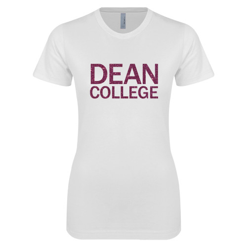  Next Level Womens White Boyfriend Tee - Primary Mark Pink Glitter