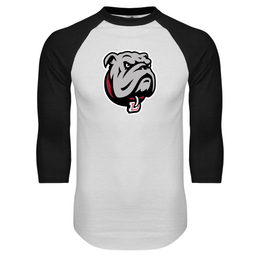  White/Black Raglan Baseball T Shirt - Bulldog Head