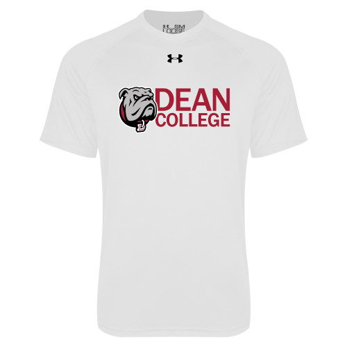  Under Armour White Tech Tee - Dean College w/ Bulldog Head