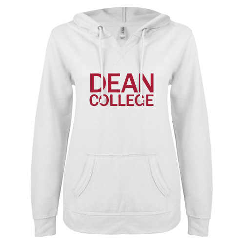  ENZA Womens White V Notch Raw Edge Fleece Hoodie - Primary Mark