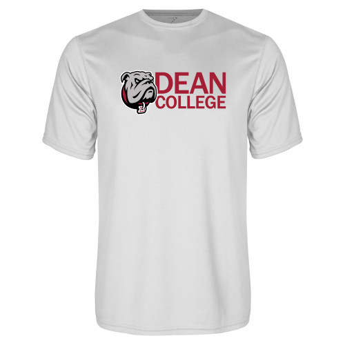  White Performance Tee - Dean College w/ Bulldog Head