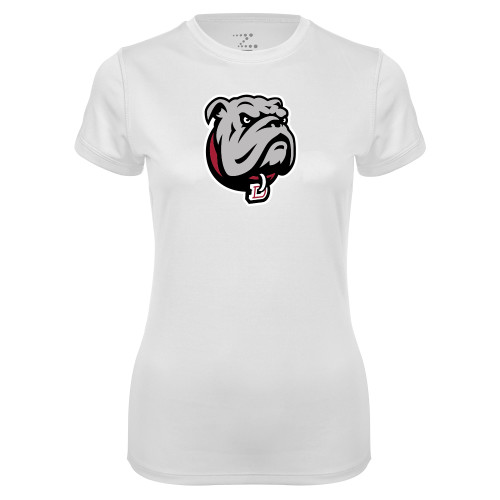  Womens White Performance Tee - Bulldog Head