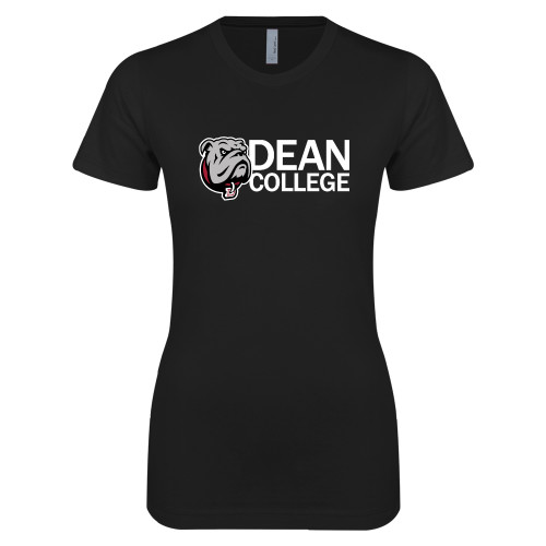  Next Level Womens Black Boyfriend Tee - Dean College w/ Bulldog Head