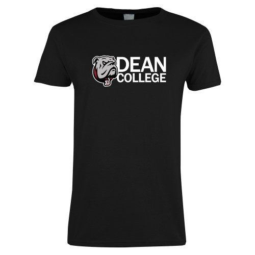  Womens Black Short Sleeve Tee - Dean College w/ Bulldog Head