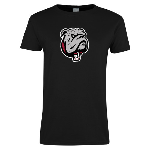  Womens Black Short Sleeve Tee - Bulldog Head Distressed
