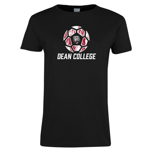  Womens Black Short Sleeve Tee - Distressed Soccer Design