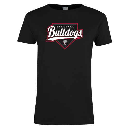  Womens Black Short Sleeve Tee - Baseball Plate Design