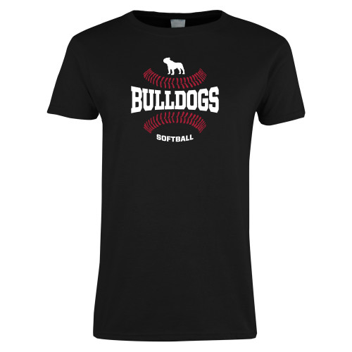 Womens Black Short Sleeve Tee - Softball Seams Design