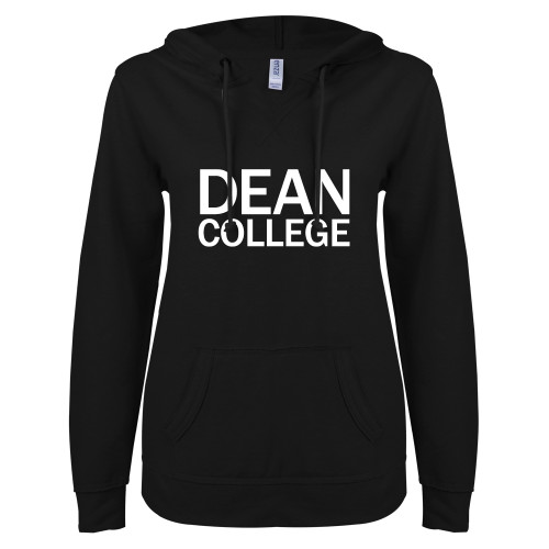  ENZA Womens Black V Notch Raw Edge Fleece Hoodie - Primary Mark