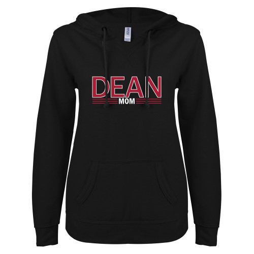  ENZA Womens Black V Notch Raw Edge Fleece Hoodie - Mom