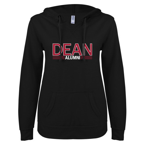  ENZA Womens Black V Notch Raw Edge Fleece Hoodie - Alumni