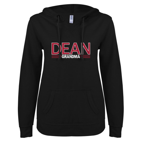  ENZA Womens Black V Notch Raw Edge Fleece Hoodie - Grandma