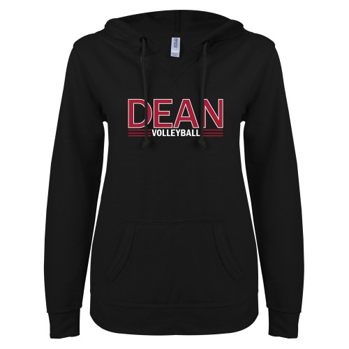  ENZA Womens Black V Notch Raw Edge Fleece Hoodie - Volleyball
