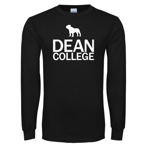  Black Long Sleeve T Shirt - Dean College Stacked w/ Bulldog