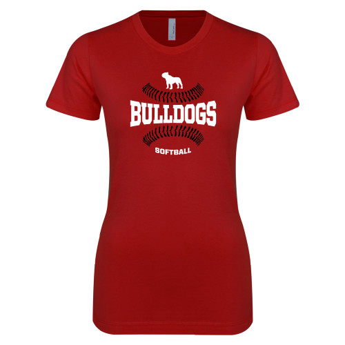  Next Level Womens Cardinal Boyfriend Tee - Softball Seams Design