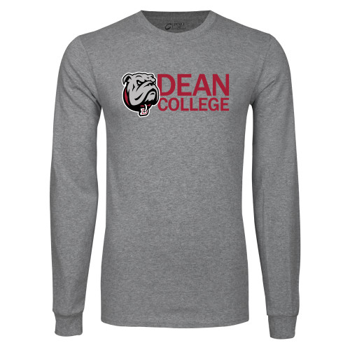  Grey Long Sleeve T Shirt - Dean College w/ Bulldog Head