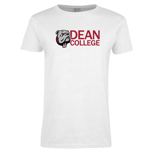  Womens White Short Sleeve Tee - Dean College w/ Bulldog Head