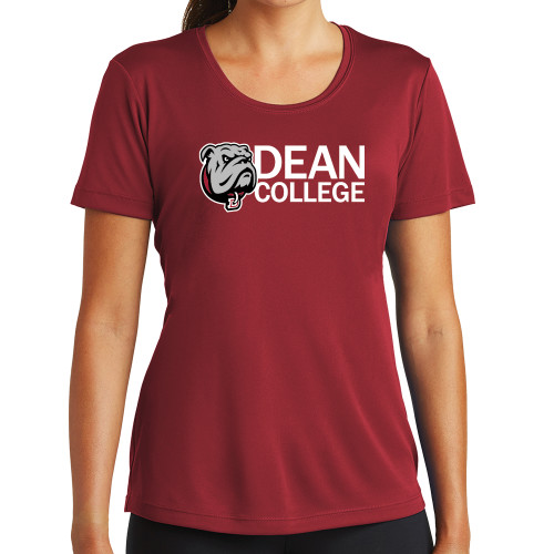  Womens Cardinal Performance Short Sleeve Tee - Dean College w/ Bulldog Head