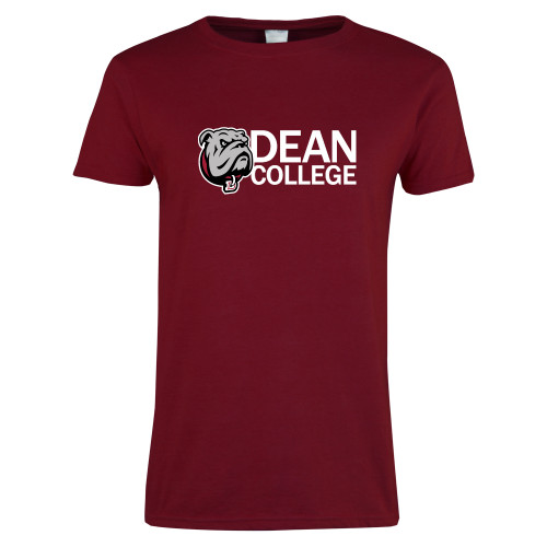  Next Level Womens Cardinal Short Sleeve Tee - Dean College w/ Bulldog Head