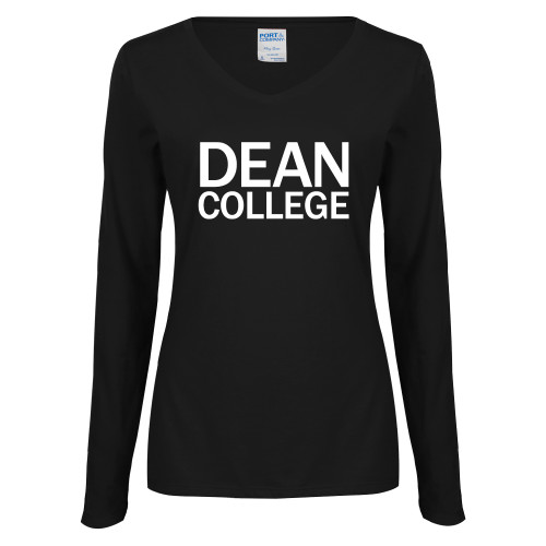  Womens Black Long Sleeve V Neck Tee  - Primary Mark