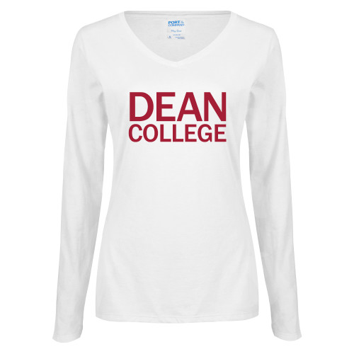  Womens White Long Sleeve V Neck Tee - Primary Mark